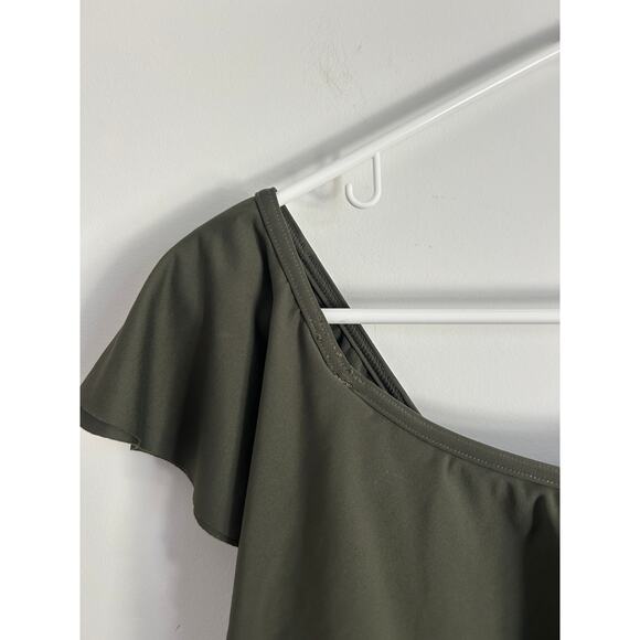 TRINA TURK SWIM Monaco Off The Shoulder Ruffle One Piece Swimsuit Sz 6 Green - Picture 4 of 10